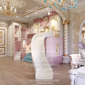 Letto a Castello Principessa in Stile Europeo con Scivolo, Castello dei Sogni Rosa, Personalizzabile con Letto Superiore e Inferiore Sfalsati - Product Image 3