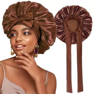 14 pouces femmes <span class=keywords><strong>Satin</strong></span> Bonnet <span class=keywords><strong>cheveux</strong></span> Bonnet <span class=keywords><strong>nuit</strong></span> sommeil bonnet écharpe Wrap pour <span class=keywords><strong>cheveux</strong></span> bouclés avec bande de cravate noir - Product Image 5
