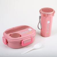 Boîte à lunch bento en plastique avec gourde, ensemble de contenants alimentaires en PP, joli ensemble repas scolaire pour enfants et adultes avec couverts