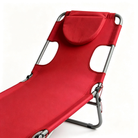 Nouveau design moderne, chaise longue de plage pliable rouge, durable, imperméable, dossier réglable, chaise longue de piscine extérieure avec coussin pour la tête
