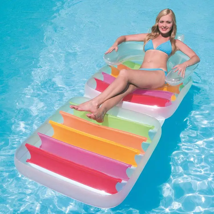 Fila de flotador de piscina con almohadas, salón de flotador de agua inflable, patrón de onda de verano juguetes de salpicaduras de playa para adultos