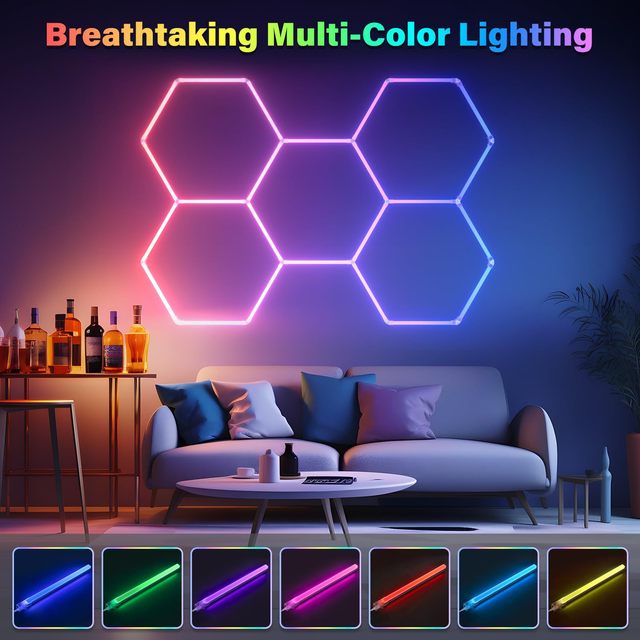 Multimodal Car Detailing Hexagon Led Light Wall 5 Grid Dc24v 42w Dimmable Rgb Garage Hexagonal Light