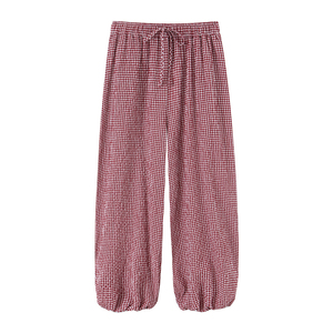 <span class=keywords><strong>Pantalon</strong></span> lanternes décontracté en coton à taille élastique et ceinture à nouer, motif écossais, pour <span class=keywords><strong>femme</strong></span>, collection 2026, fabrication OEM Chine - Product Image 1