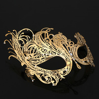 Masques en métal doré et noir vénitien pour femmes et hommes pour Halloween, accessoire léger pour bal masqué
