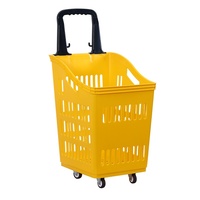 Caddie de supermarché avec panier de courses, roues extra larges, chariot à main en plastique, panier à légumes rouge