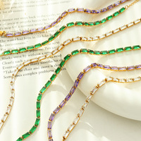 Emas 18K baja tahan karat es keluar gelang kalung perhiasan set baguette berlian tenis rantai perhiasan kalung tenis