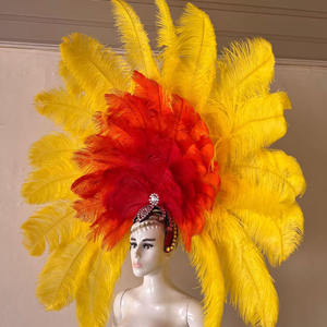 Coiffe de plumes jaune et rouge de <span class=keywords><strong>samba</strong></span> brésilienne faite à la main pour la performance de costume de défilé de carnaval de dames - Product Image 3