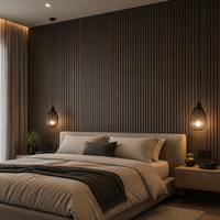 Panel de Pared Ranurado Ynori WPC, Roble Claro, 160x22mm, Ignífugo, Antideslizante, para Sala de Estar, Pared de TV