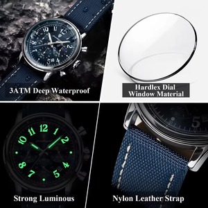 Montre de luxe pour homme Drioshipping, étanche, chronographe lumineux, montre à quartz, bracelet en nylon et cuir, montre de sport pour homme - Product Image 4