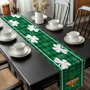 <b>Green</b> Four-Leaf Clover Printed Shamrock St. Patrick's Day Woven Table <b>Runner</b> Seasonal Home Use Kitchen Dining Table Accessory - Product Image 1