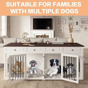 Meubles de caisse surdimensionnés pour 2 chiens de taille moyenne <span class=keywords><strong>à</strong></span> grande avec tiroirs de séparation Meuble d'intérieur Meuble TV - Product Image 5