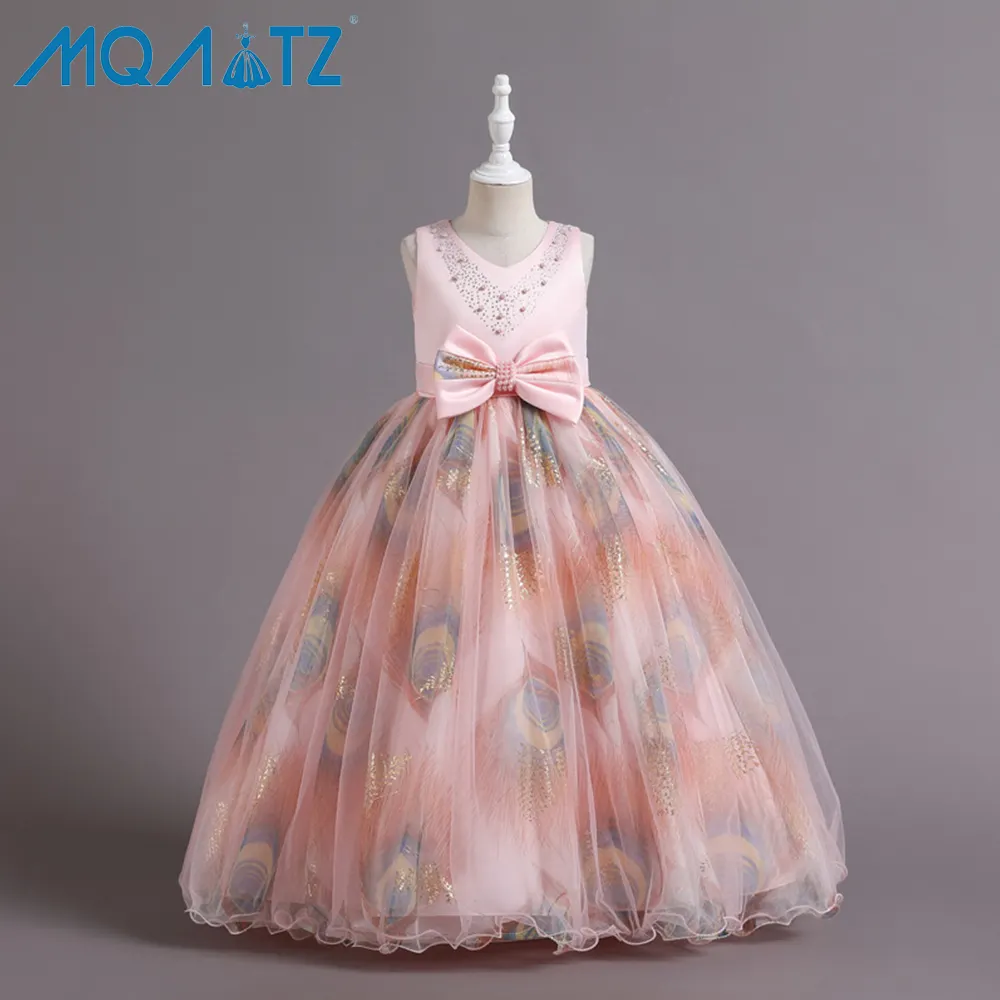 Детское вечернее платье в пол для девочек, нарядное платье с вышивкой в виде цветов, 360