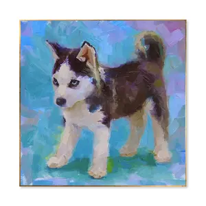 Puro dipinto a olio fatto a mano per bambini adorabili animali piccolo cane Husky decorazione murale tela arte per camera dei bambini pennellate stile - Product Image 1