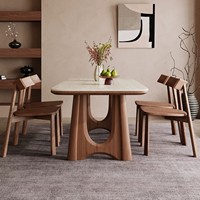 Ensemble de table à manger moderne assemblé et durable, plateau en pierre frittée blanc crème avec pieds en bois sculptés pour la salle à manger et la cuisine à domicile
