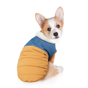 Comodidad personalizada con rayas reflectantes amarillo mezclado azul chaqueta impermeable cálido perro 2 <span class=keywords><strong>capas</strong></span> forro polar cachorro abrigo de invierno - Product Image 4