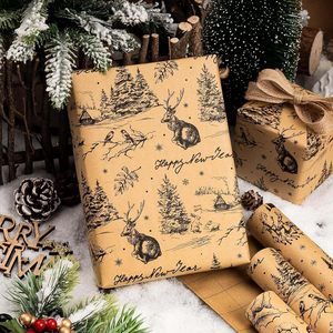 Christmas Kraft Wrapping Paper Rolls 17x120in 42.5 Sq Ft Set Holiday Gift <b>Wrap</b> Santa Reindeer Pinecone Design - Product Image 5
