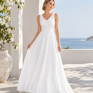 Wholesale White V-Neck Sleeveless Evening <b>Dress</b> A-Line <b>Maxi</b> Gown Sequin Embroidered Formal Party <b>Dress</b> Custom Design - Product Image 4