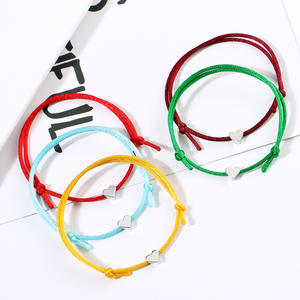 กำไลคู่รักแฟชั่นรูปหัวใจแห่งความรักสีทองสร้อยข้อมือสำหรับผู้หญิงปรับสายเชือกถักด้วยมือแบบปรับได้ - Product Image 3