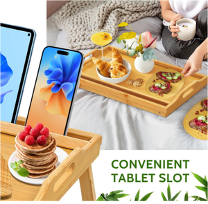 Plateau de service portable en bambou pour petit-<span class=keywords><strong>d</strong></span>éjeuner avec poignée, pieds pliables, finition laquée sculptée, pour salon, service de boissons et de nourriture - Product Image 3