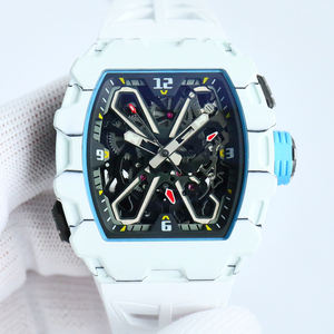 Montre de sport de luxe pour homme, bracelet en caoutchouc bleu clair, design mécanique ajouré, boîtier tonneau, verre haut de gamme, aiguilles affaires - Product Image 1