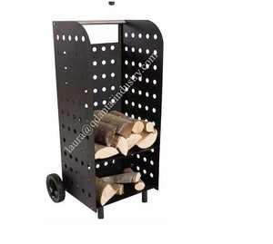 Carrettiere per legna da ardere, per esterni e per interni in acciaio, portaoggetti in legno con 2 grandi <span class=keywords><strong>ruote</strong></span> in gomma - Product Image 2