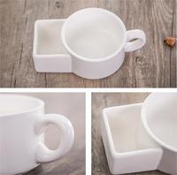 Tasse de visage de lait porcelainous tasses à thé avec poche à biscuits biscuits blancs porte-gobelet biscuits tasse à café en céramique blanche