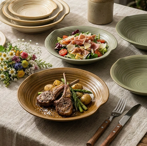 Juego de Vajilla Rústica de Cerámica Estilo Natural, Tazón de Cerámica Texturizada con Asa, para Ensalada, Carne, Pasta, Cocina Casera, Restaurante - Product Image 3