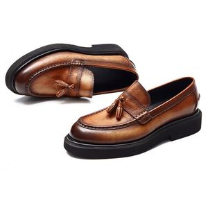 Chaussures pour hommes en cuir souple à semelle épaisse, style britannique décontracté, avec pompons, en cuir véritable, best-seller transfrontalier - Product Image 4