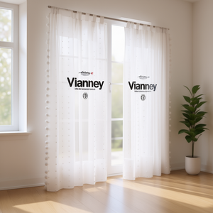 Rideaux Translucides Longs Vianney avec Pompons, Ensemble de 2 Pièces en Chiffon Longueur Totale - Product Image 2