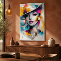 Peinture sur toile moderne abstraite Pop Art, portrait de femme tendance, encadrée et tendue sur châssis, pour salon et hôtel