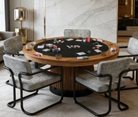 Table de poker Hold'em ronde en bois de luxe italienne 2-en-1, transformable en table à manger pour la maison, la villa et le club de divertissement, également utilisable comme table d'échecs