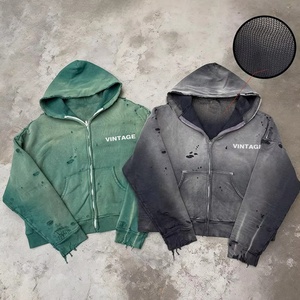 Sweat à capuche vintage personnalisé en coton épais 400 g/m² à double couche, doublure gaufrée thermique, fermeture éclair, style streetwear - Product Image 1