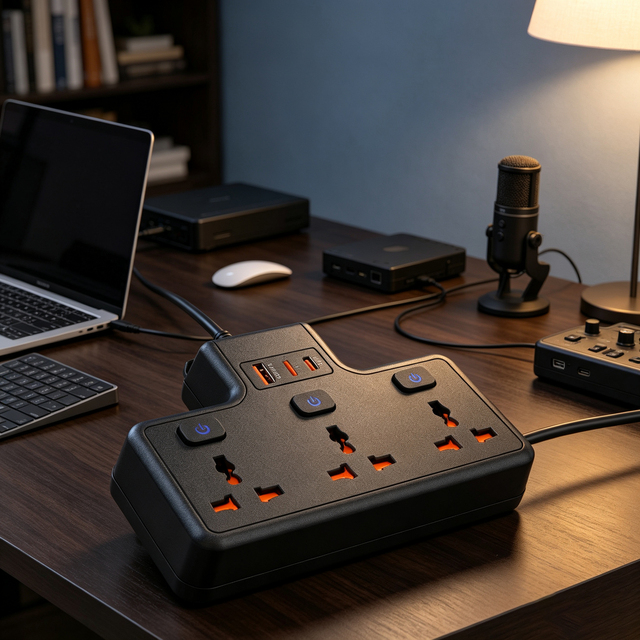 Universal Electric Power Strip Surge Protector with 3 AC Outlets 1 USB-A and 1 USB-C Port Standard Grounding
