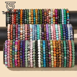 TeoWaki Gelang Elastis Manik-manik Batu Alam Bulat Pilihan Warna Beragam Perhiasan Fashion Harian Dapat Ditumpuk Hadiah Terbaik Liburan 19cm - Product Image 1
