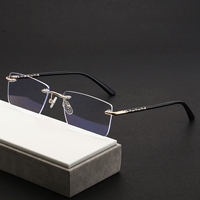 Qingqing 2025 luxe lunettes sans monture pour hommes bloqueurs de lumière bleue alliage d'or ordinateur Simple carré adultes solide lunettes