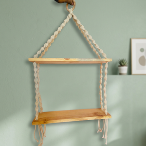Colgador de Pared de Macramé Geométrico de Madera, Estante Colgante de Cuerda, Decoración Rústica para el Hogar, para Exhibición de Plantas - Product Image 4