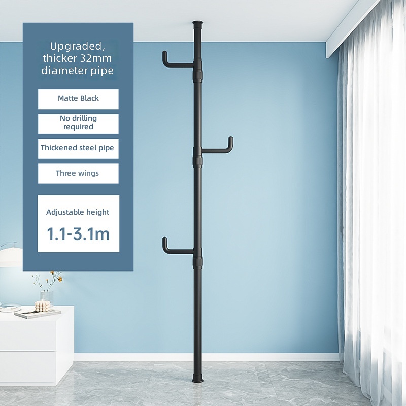 bold 32 diameter-frosted black single rod-3 clothes hook