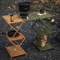 Mesa Plegable de Tres Niveles para Exteriores Mountainhiker, Mesa de Almacenamiento Multicapa, Mesa de Camping Portátil, Mesa de Picnic