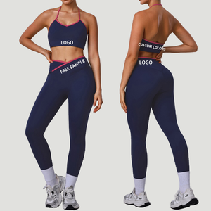 Conjunto de Yoga de Pantalones Ajustados de Cintura Alta y Elásticos, Top Deportivo con Tirantes Finos y Bloques de Color para Entrenamiento y Deportes para Mujer - Product Image 1