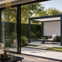 Gazebo de jardin en aluminium avec revêtement en poudre, système à double entraînement, accessoires assortis, panneaux en verre, stores enrouleurs imperméables