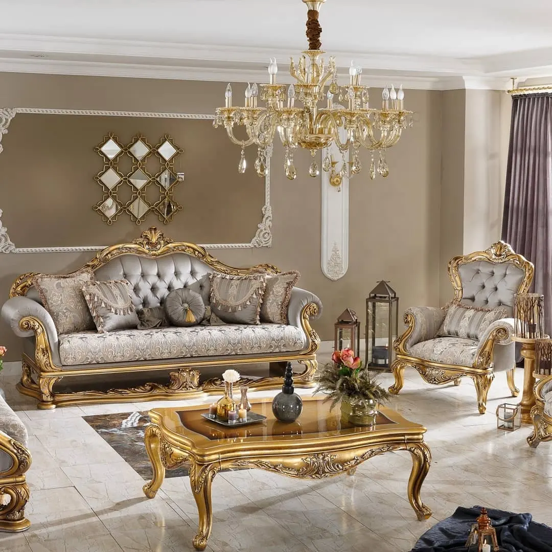 غرفة المعيشة نوبل طقم أريكة العتيقة 6 مقاعد أريكة اليد منحوتة الإمبراطورية الملكي الأثاث الفيكتوري نمط طقم أريكة