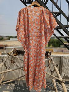 Kaftan floral imprimé à la main pour femme, tenue de nuit, vêtement de détente bohème, robe longue, kaftan indien imprimé au bloc, taille unique, tenue de villégiature - Product Image 4