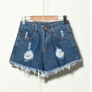 Grand short en denim pour femmes en été jambes larges amples et amincissantes taille haute Chubby Little Sister Ripped A-line Hot Pants - Product Image 3