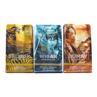 Sachet de café à fond plat personnalisé avec valve de dégazage et fermeture éclair refermable pour l'emballage de café moulu torréfié moyen