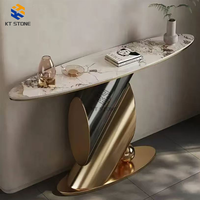 Table d'entrée KT STONE sur mesure en marbre à texture naturelle, élégante pour la maison, la décoration de couloir, le mobilier de hall d'entreprise