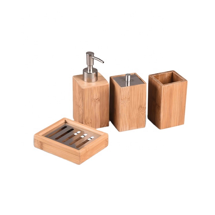 Набор аксессуаров для ванной комнаты из натурального бамбука, в комплект входит дозатор для лосьона, мыла, держатель для зубных щеток, держатель для мыла, держатель для тампона