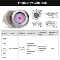 Lampe de piscine PAR56 en acier inoxydable étanche IP68 12V AC, télécommande, multicolore RGB, éclairage LED immergé encastré pour piscine