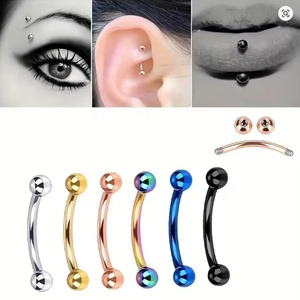 Piercing per sopracciglio in titanio lucidato a specchio con filettatura esterna, a forma di banana, calibro 16G, con doppia sfera, curvo - Product Image 6