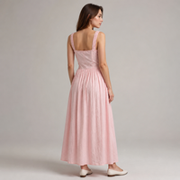 Robe longue rose à col carré pour femme Joydressing, sans manches, avec corsage froncé, coupe trapèze, idéale pour la vente en gros aux boutiques.