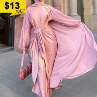 Sharut Grande Vente Prix de Déstockage Eid Dubaï Turc Islamique Élégant Modeste Robe Musulmane Personnalisée Abaya Kaftan Ensemble Abaya en Satin